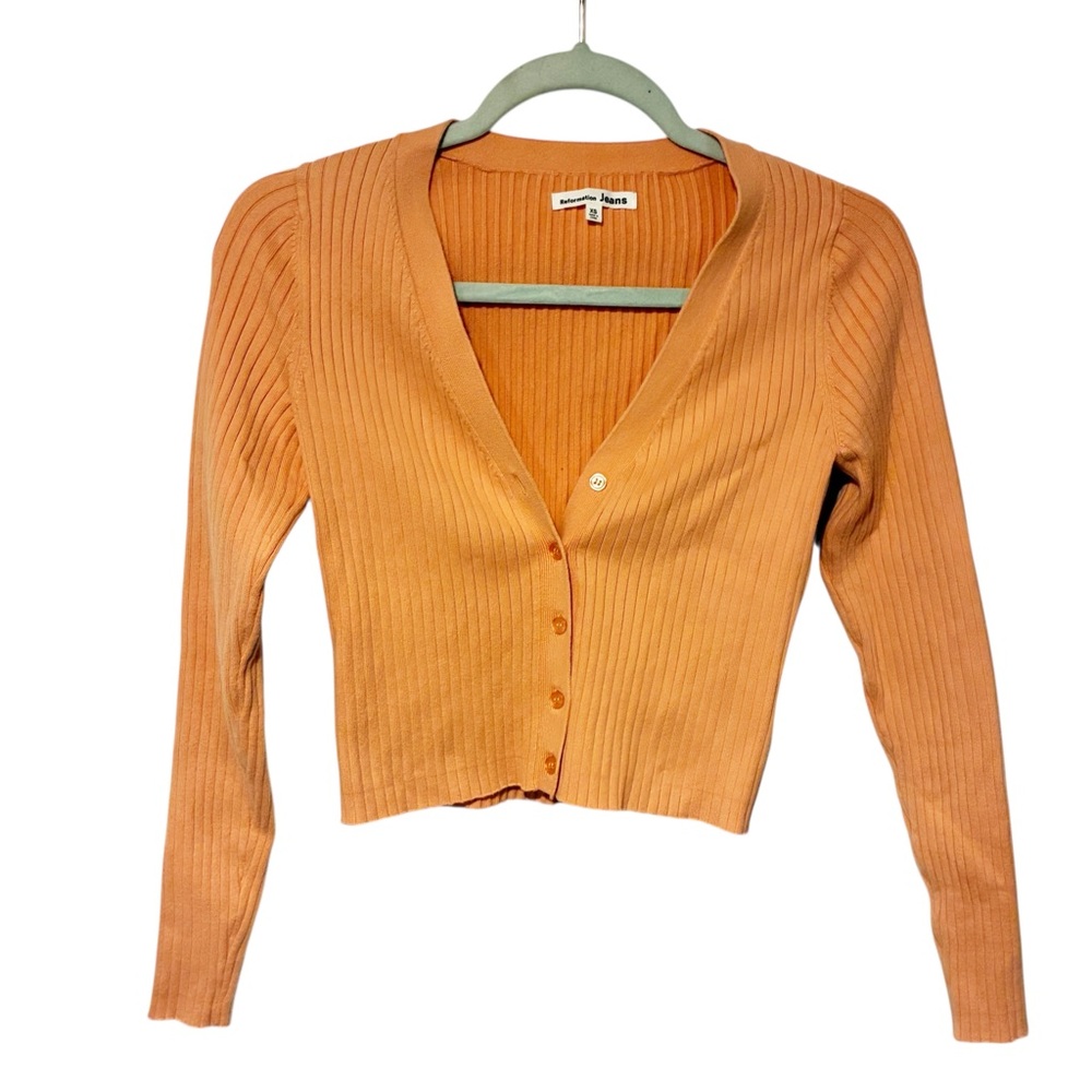 Reformation Peach Ribbed V Neck Cardigan Size‎ XS